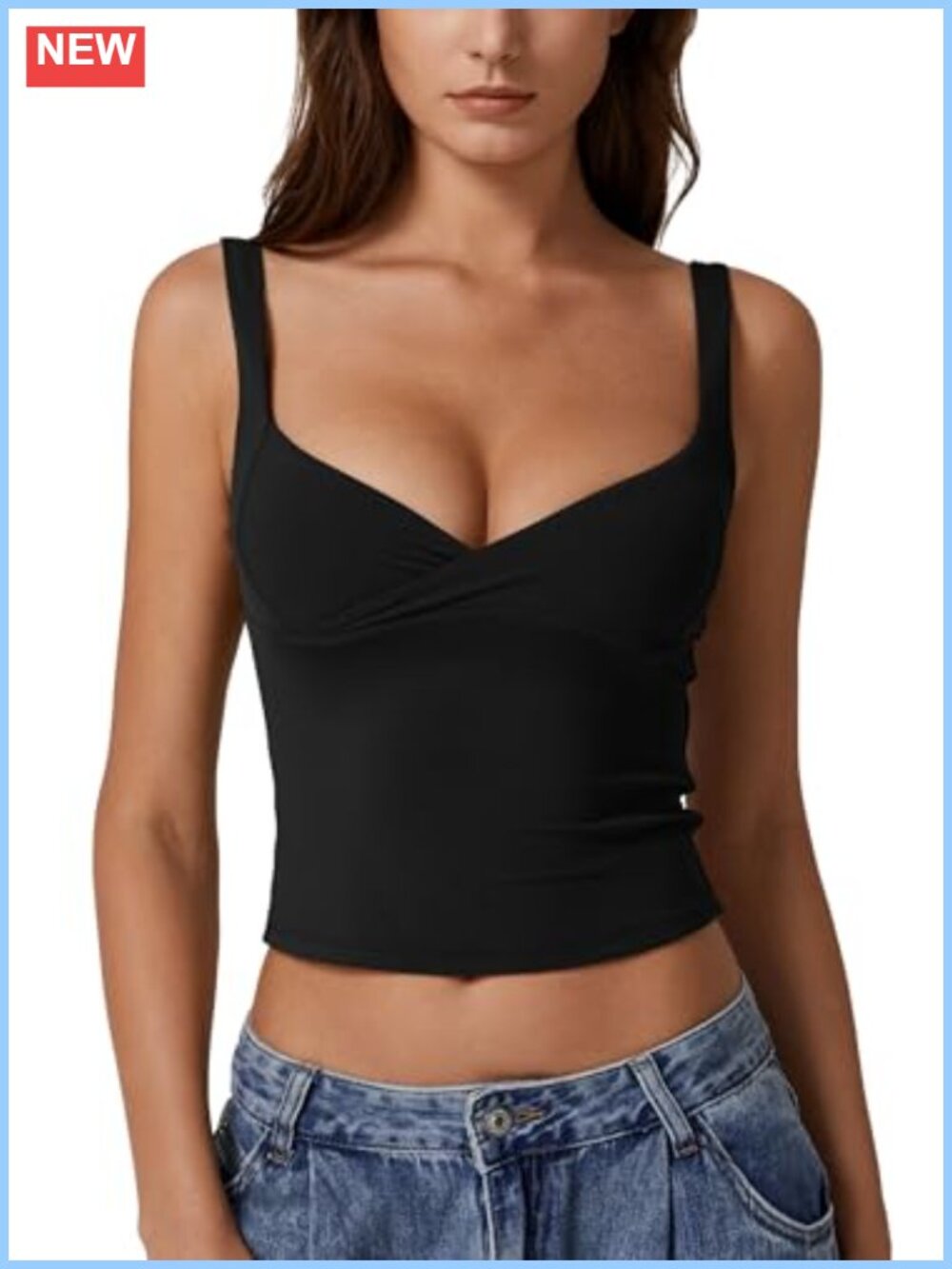 Women's V Neck Tank Top Adjustable Straps Double Lined Nylon Spandex Stretch